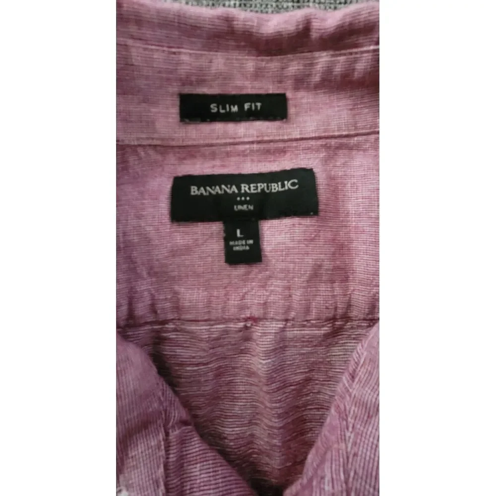 Banana Republic Men's Red Short Sleeve Linen Slim Fit Button Up Shirt Size Large